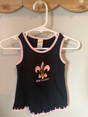 Kavio! Girls 3-6M Black Tank Top Pink Trim Embroidered Fleur-de-Lis Sleeveless